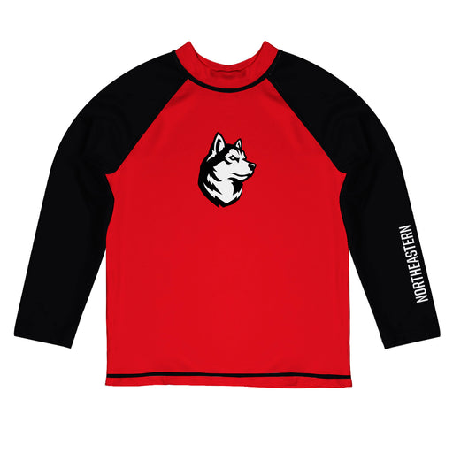 Northeastern Huskies Vive La Fete Logo Red Black Long Sleeve Raglan Rashguard