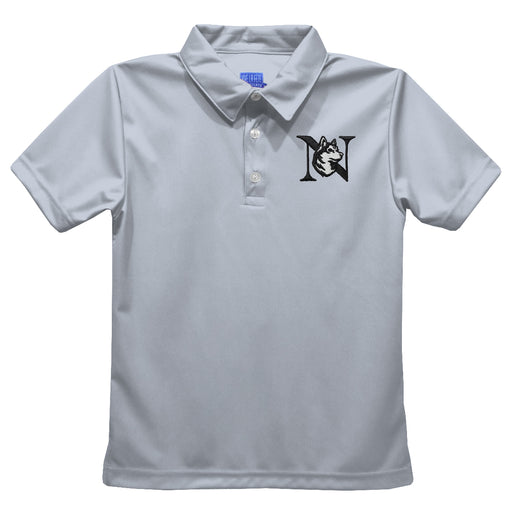 Northeastern University Huskies Embroidered Gray Short Sleeve Polo Box Shirt