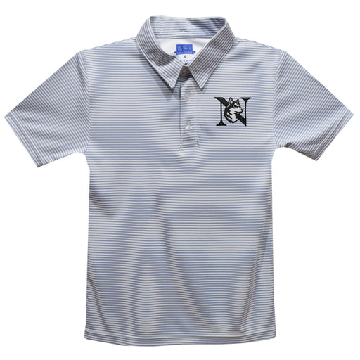 Northeastern University Huskies Embroidered Gray Stripes Short Sleeve Polo Box Shirt