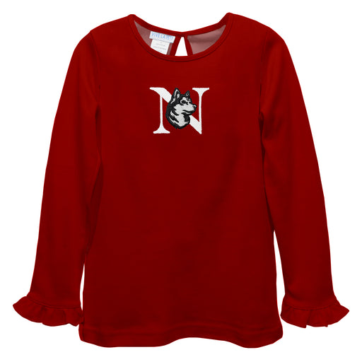 Northeastern University Huskies Embroidered Red Knit Long Sleeve Girls Blouse