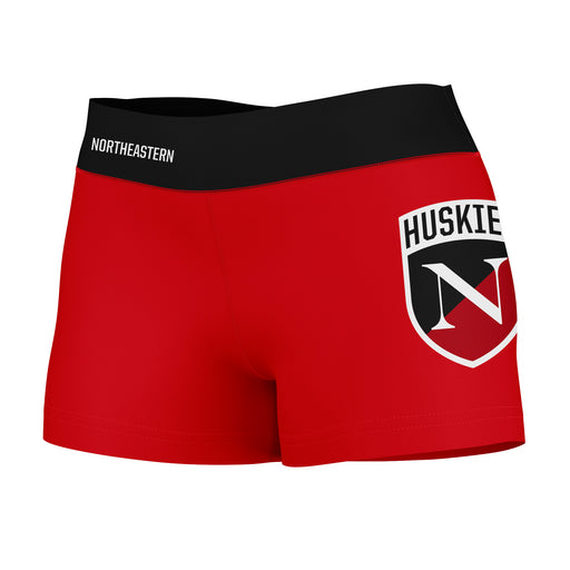 Northeastern Huskies Vive La Fete Logo on Thigh & Waistband Red Black Women Yoga Booty Workout Shorts 3.75 Inseam