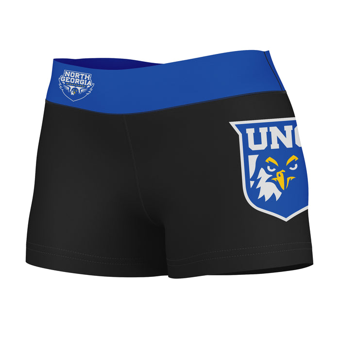 UNG Nighthawks Vive La Fete Logo on Thigh & Waistband Black & Blue Women Yoga Booty Workout Shorts 3.75 Inseam"