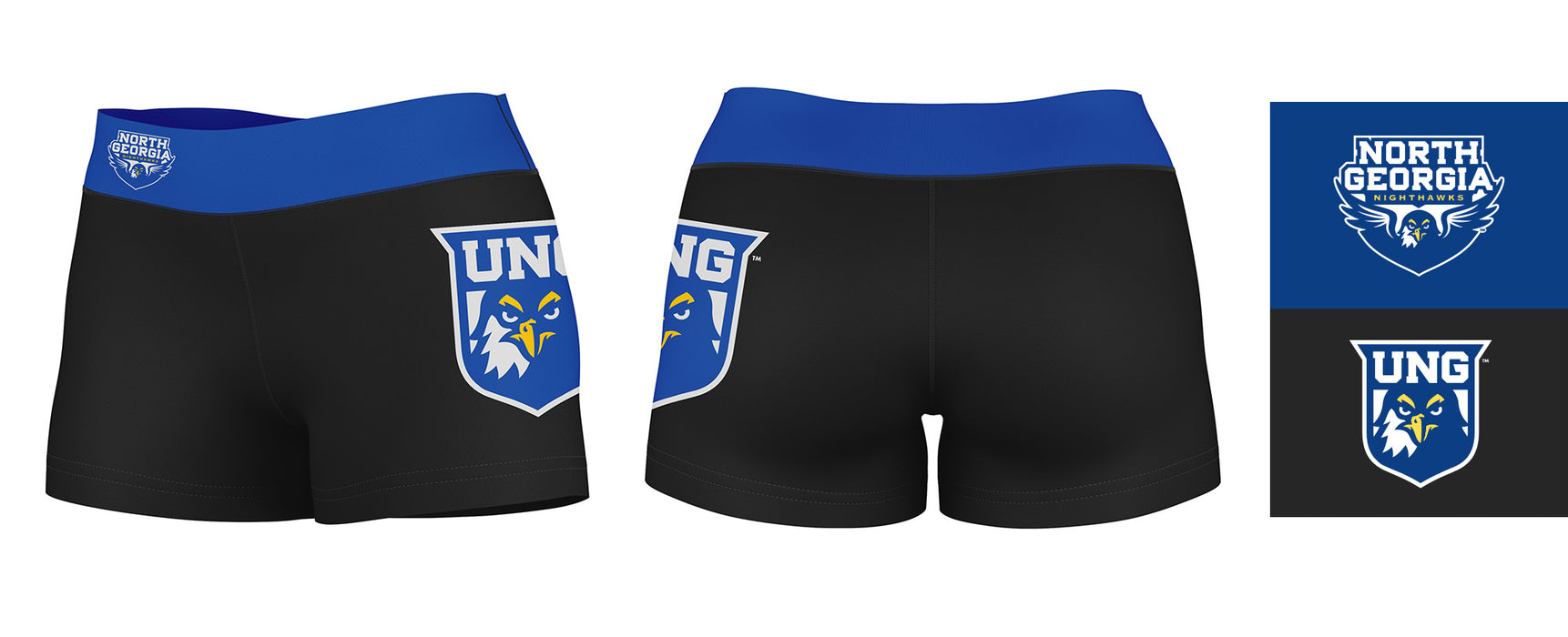 UNG Nighthawks Vive La Fete Logo on Thigh & Waistband Black & Blue Women Yoga Booty Workout Shorts 3.75 Inseam" - Vive La Fête - Online Apparel Store
