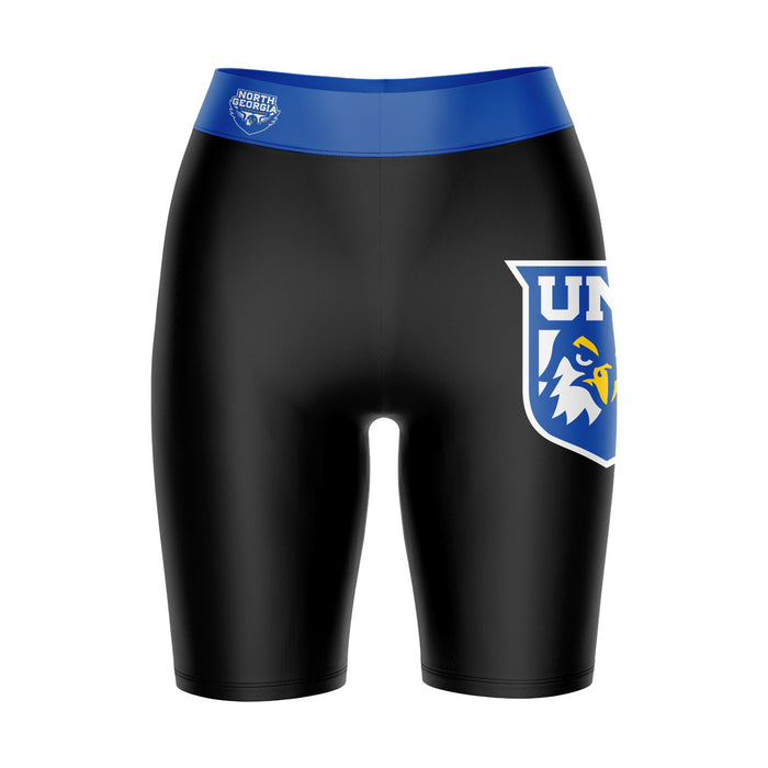UNG Nighthawks Vive La Fete Game Day Logo on Thigh and Waistband Black and Blue Women Bike Short 9 Inseam"