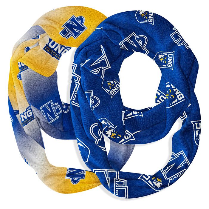 North Georgia Nighthawks Vive La Fete All Over Logo Collegiate Women Set of 2 Light Weight Ultra Soft Infinity Scarfs