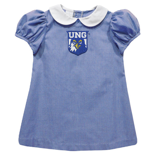 North Georgia Nighthawks Embroidered Royal Gingham Short Sleeve A Line Dress