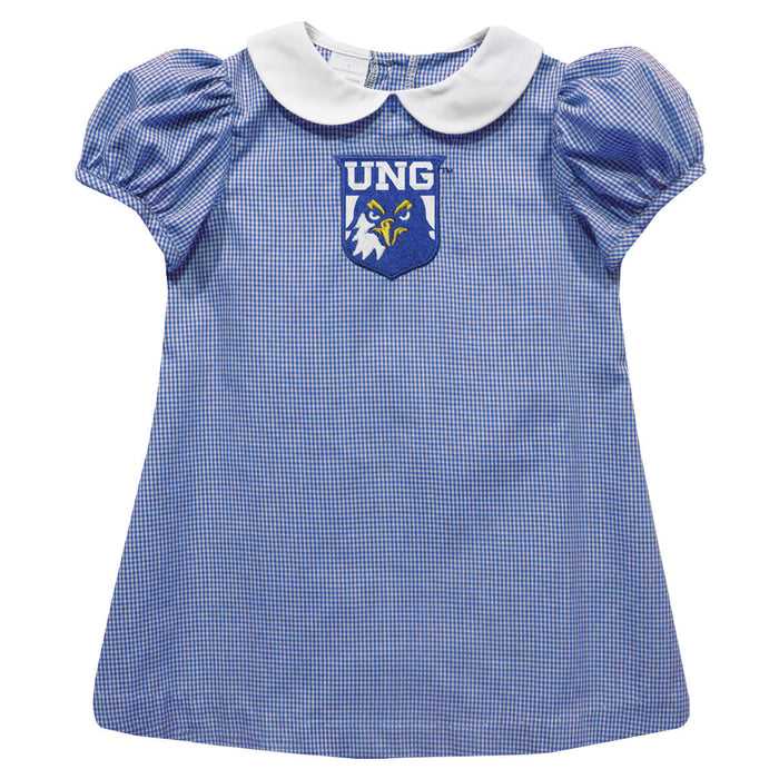 North Georgia Nighthawks Embroidered Royal Gingham Short Sleeve A Line Dress