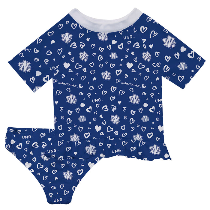 North Georgia Nighthawks Vive La Fete All Over Logo Blue Long Sleeve Bikini Set