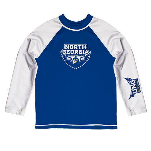 North Georgia Nighthawks Vive La Fete Logo Blue White Long Sleeve Raglan Rashguard
