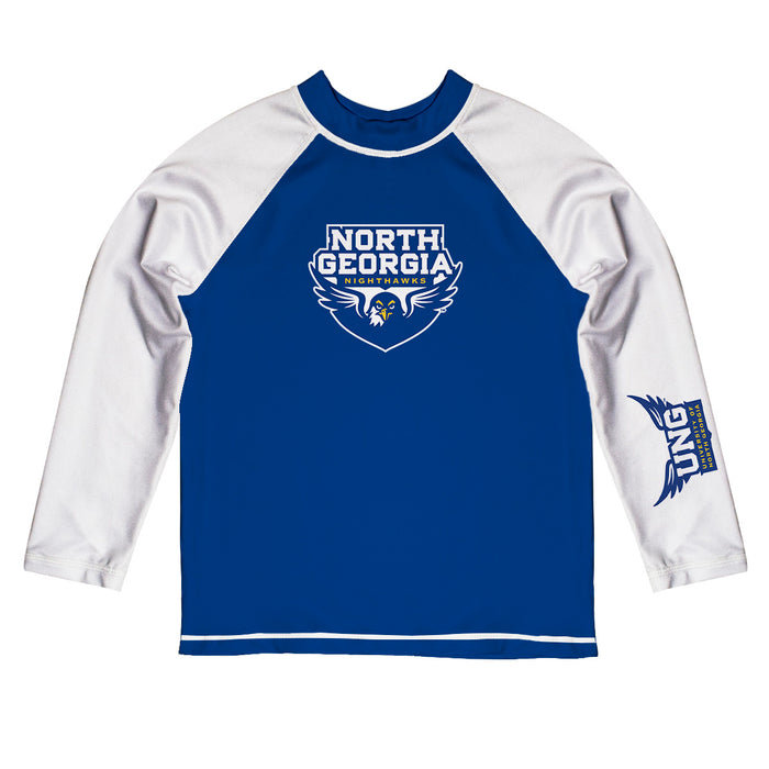 North Georgia Nighthawks Vive La Fete Logo Blue White Long Sleeve Raglan Rashguard