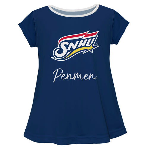 Southern New Hampshire University Penmen Vive La Fete Girls Game Day Short Sleeve Blue Top with School Logo and Name