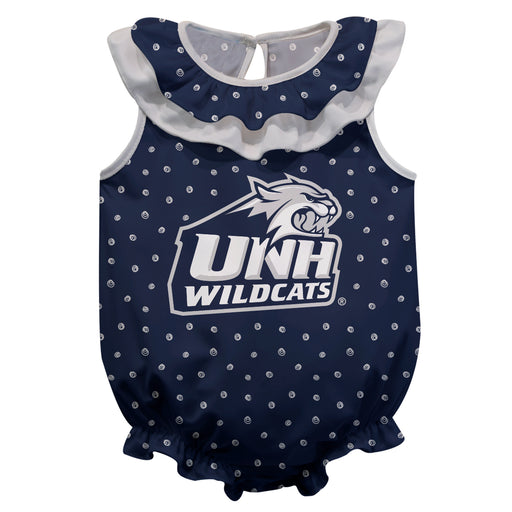 New Hampshire Wildcats UNH Swirls Navy Sleeveless Ruffle Onesie Logo Bodysuit