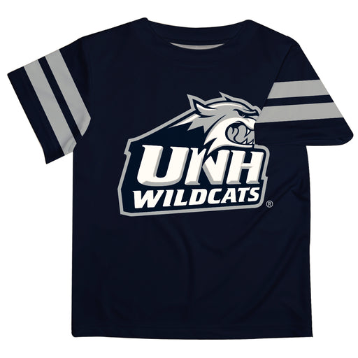 New Hampshire Wildcats UNH Vive La Fete Boys Game Day Navy Short Sleeve Tee with Stripes on Sleeves - Vive La Fête - Online Apparel Store