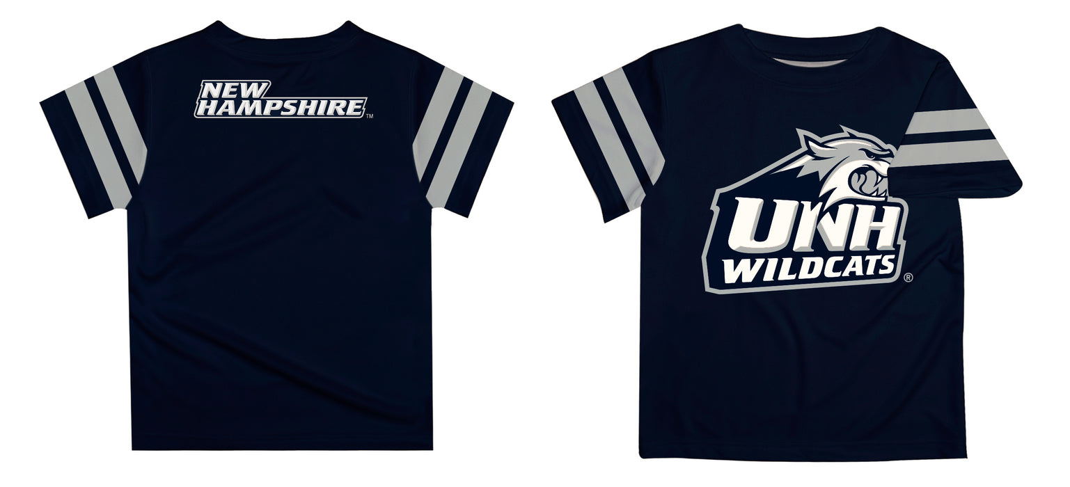 New Hampshire Wildcats UNH Vive La Fete Boys Game Day Navy Short Sleeve Tee with Stripes on Sleeves - Vive La Fête - Online Apparel Store