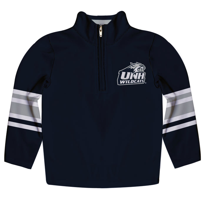 New Hampshire Wildcats UNH Vive La Fete Game Day Navy Quarter Zip Pullover Stripes on Sleeves - Vive La Fête - Online Apparel Store