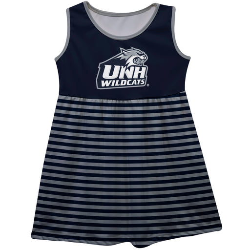 New Hampshire Wildcats UNH Vive La Fete Girls Game Day Sleeveless Tank Dress Solid Navy Logo Stripes on Skirt - Vive La Fête - Online Apparel Store