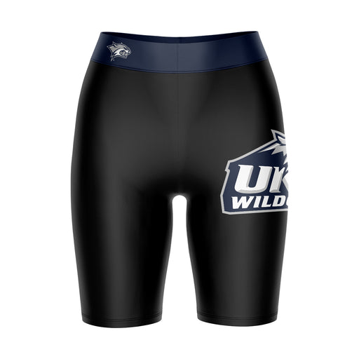 New Hampshire Wildcats UNH Vive La Fete Game Day Logo on Thigh and Waistband Black and Navy Women Bike Short 9 Inseam"