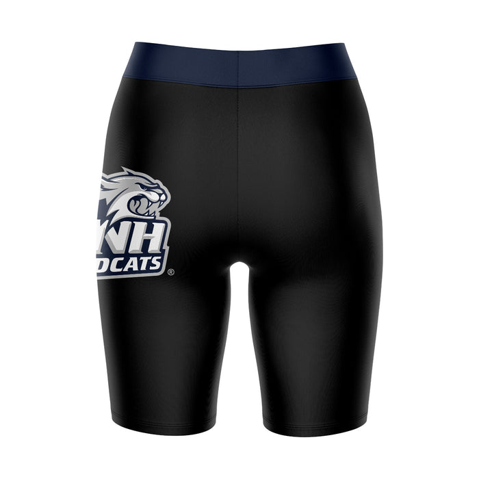 New Hampshire Wildcats UNH Vive La Fete Game Day Logo on Thigh and Waistband Black and Navy Women Bike Short 9 Inseam" - Vive La Fête - Online Apparel Store