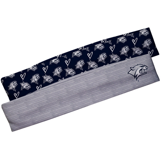 New Hampshire Wildcats UNH Vive La Fete Girls Women Set of 2 Stretch Headbands Repeat Logo Blue and Logo Gray