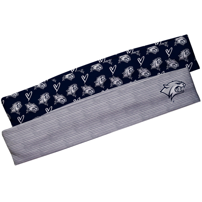 New Hampshire Wildcats UNH Vive La Fete Girls Women Set of 2 Stretch Headbands Repeat Logo Blue and Logo Gray