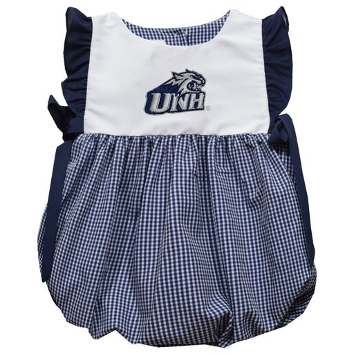 New Hampshire Wildcats UNH Embroidered Navy Gingham Short Sleeve Girls Bubble