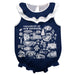 University of New Hampshire Wildcats UNH  Blue Hand Sketched Vive La Fete Impressions Artwork Sleeveless Ruffle Onesie B