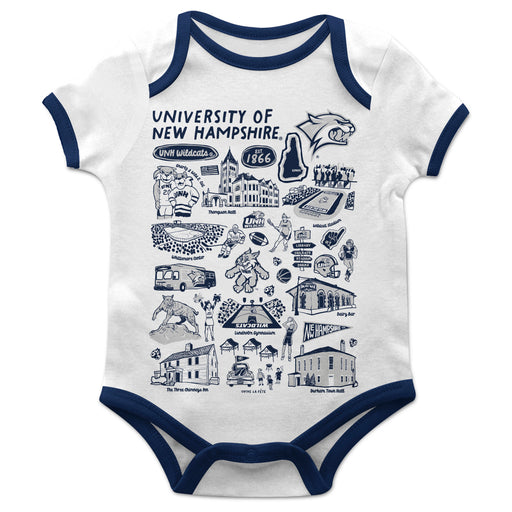 University of New Hampshire Wildcats UNH Hand Sketched Vive La Fete Impressions Artwork Infant White Short Sleeve Onesie