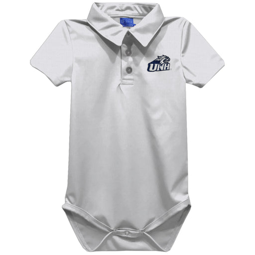 New Hampshire Wildcats UNH Embroidered White Solid Knit Polo Onesie