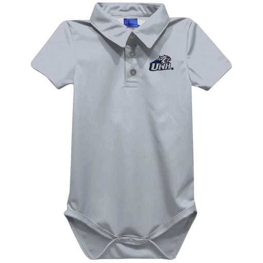 University of New Hampshire Wildcats UNH Embroidered Gray Solid Knit Polo Onesie