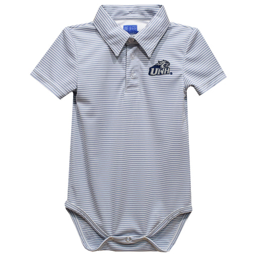 University of New Hampshire Wildcats UNH Embroidered Gray Stripe Knit Polo Onesie