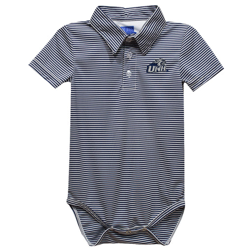 University Of New Hampshire Embroidered  Gray Stripe Knit Polo Onesie