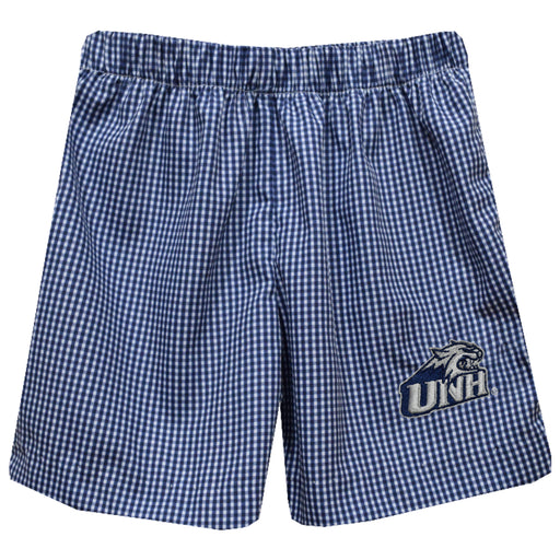 New Hampshire Wildcats UNH Embroidered Navy Gingham Pull On Short