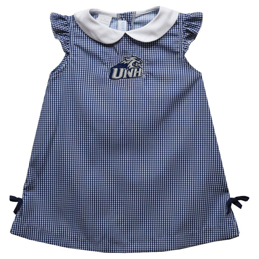 New Hampshire Wildcats UNH Embroidered Navy Gingham A Line Dress