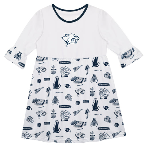 University of New Hampshire Wildcats UNH 3/4 Sleeve Solid White Repeat Print Hand Sketched Vive La Fete Impressions Artw