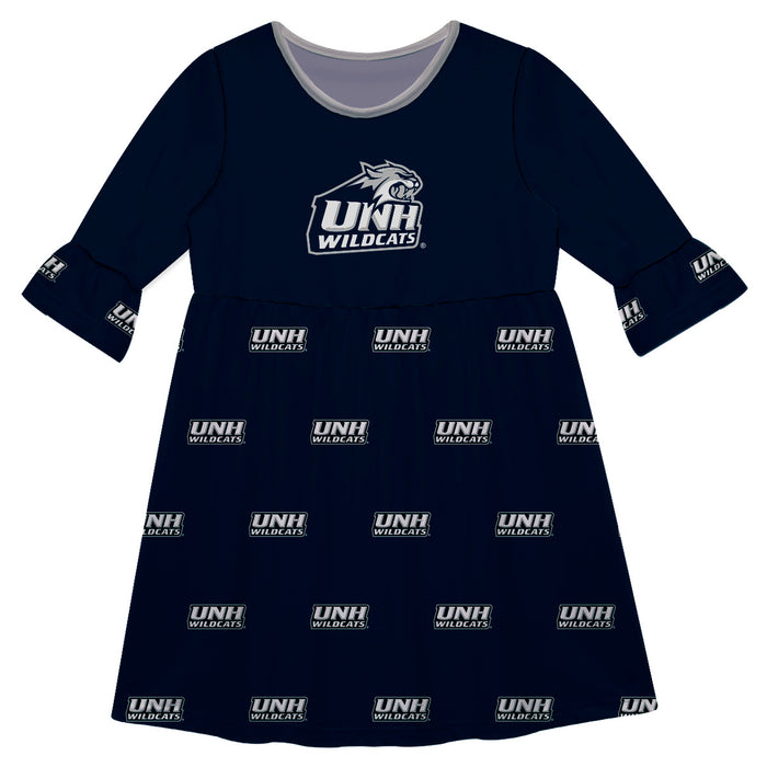 New Hampshire Wildcats UNH Vive La Fete Girls Game Day 3/4 Sleeve Solid Blue All Over Logo on Skirt