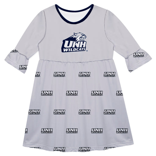New Hampshire Wildcats UNH Vive La Fete Girls Game Day 3/4 Sleeve Solid Gray All Over Logo on Skirt