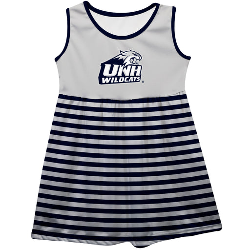 New Hampshire Wildcats UNH Vive La Fete Girls Game Day Sleeveless Tank Dress Solid Gray Logo Stripes on Skirt