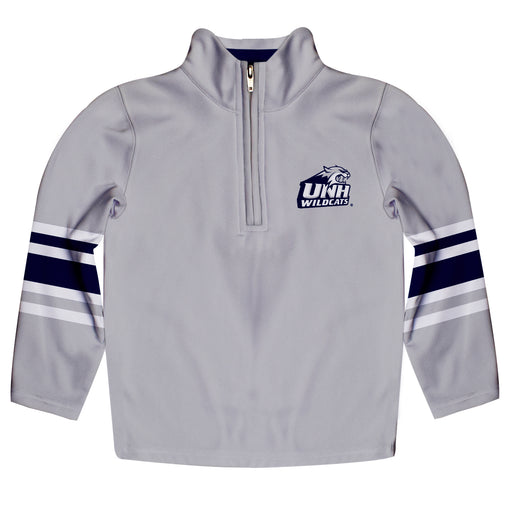 New Hampshire Wildcats UNH Vive La Fete Game Day Gray Quarter Zip Pullover Stripes on Sleeves