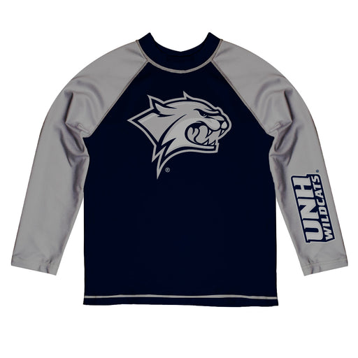New Hampshire Wildcats UNH Vive La Fete Blue and Gray Long Sleeve Raglan Rashguard