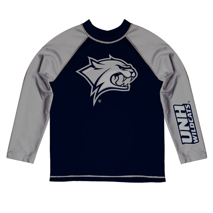 New Hampshire Wildcats UNH Vive La Fete Blue and Gray Long Sleeve Raglan Rashguard