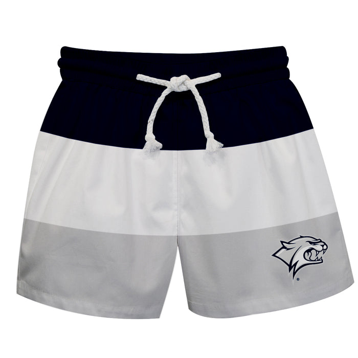 New Hampshire Wildcats UNH Vive La Fete Blue White Gray Stripes Swimtrunks V1