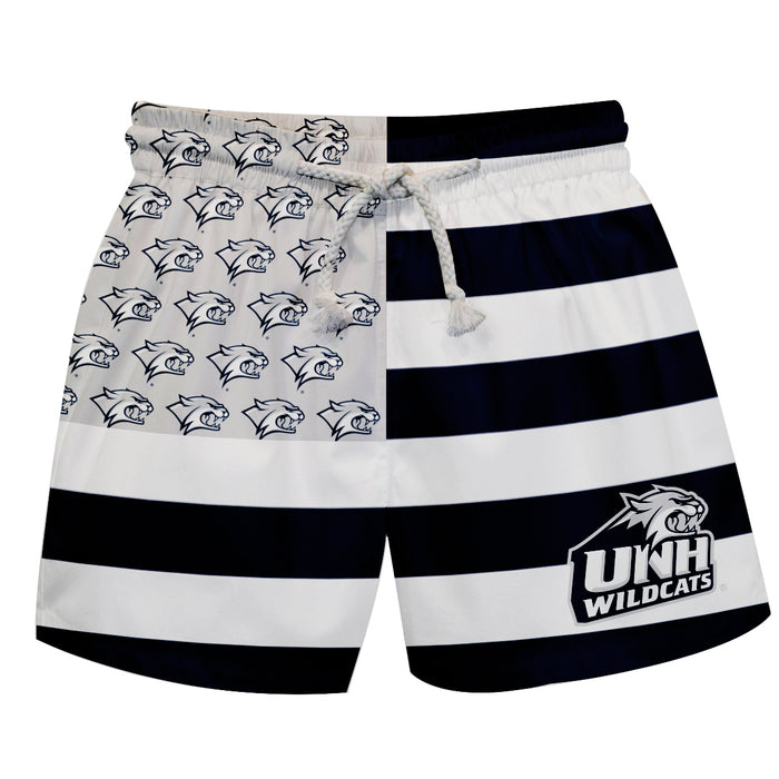 New Hampshire Wildcats UNH Vive La Fete Game Day Blue White Gray Flag Swimtrunks V1