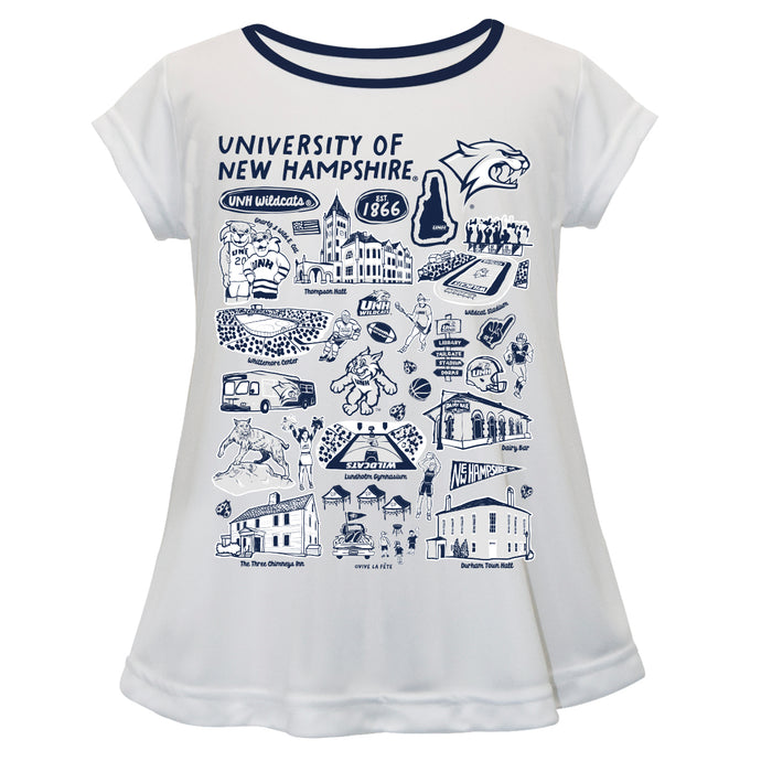 University of New Hampshire Wildcats UNH Hand Sketched Vive La Fete Impressions Artwork White Short Sleeve Top