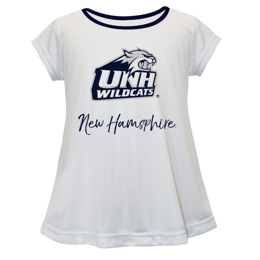 New Hampshire Wildcats UNH Vive La Fete Girls Game Day Short Sleeve White Top with School Logo and Name