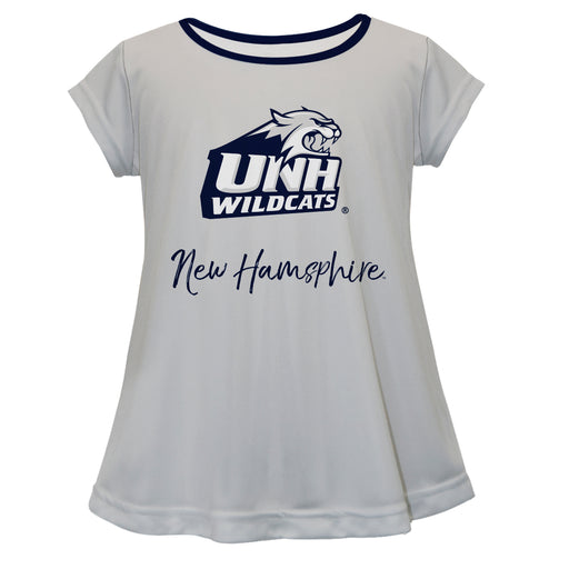 New Hampshire Wildcats UNH Vive La Fete Girls Game Day Short Sleeve Gray Top with School Logo and Name