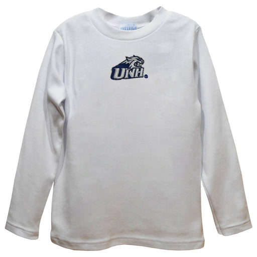 New Hampshire Wildcats UNH Embroidered White Long Sleeve Boys Tee Shirt