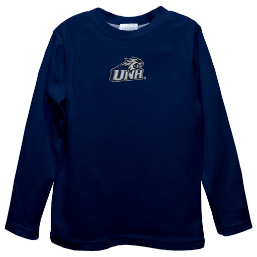 New Hampshire Wildcats UNH Embroidered Navy Long Sleeve Boys Tee Shirt