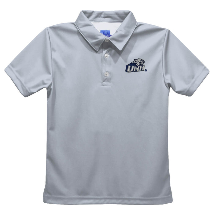 University of New Hampshire Wildcats UNH Embroidered Gray Short Sleeve Polo Box Shirt