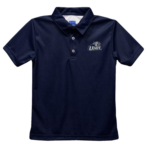New Hampshire Wildcats UNH Embroidered Navy Short Sleeve Polo Box