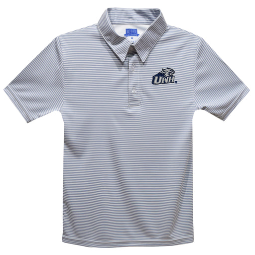 University of New Hampshire Wildcats UNH Embroidered Gray Stripes Short Sleeve Polo Box Shirt